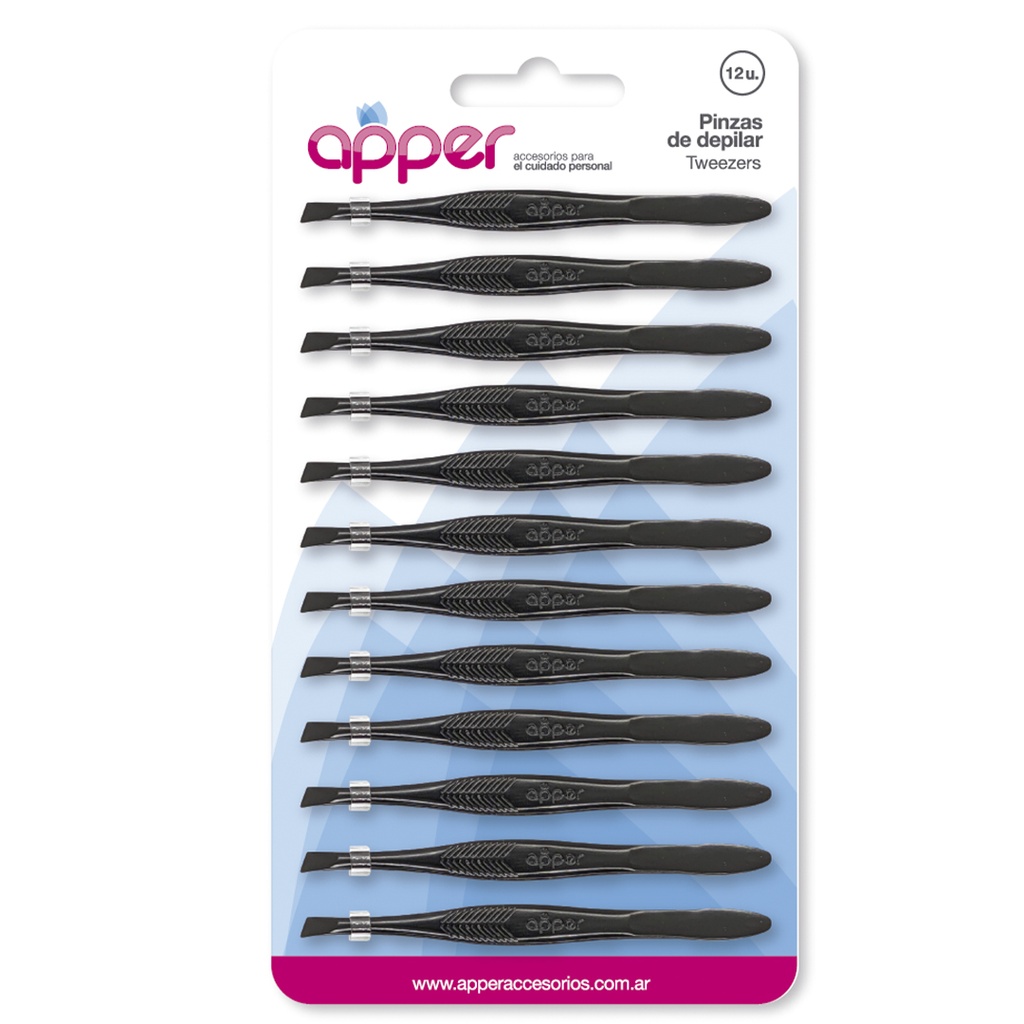 Pinza de depilar Negra Apper exhibidor x 12 un. A407