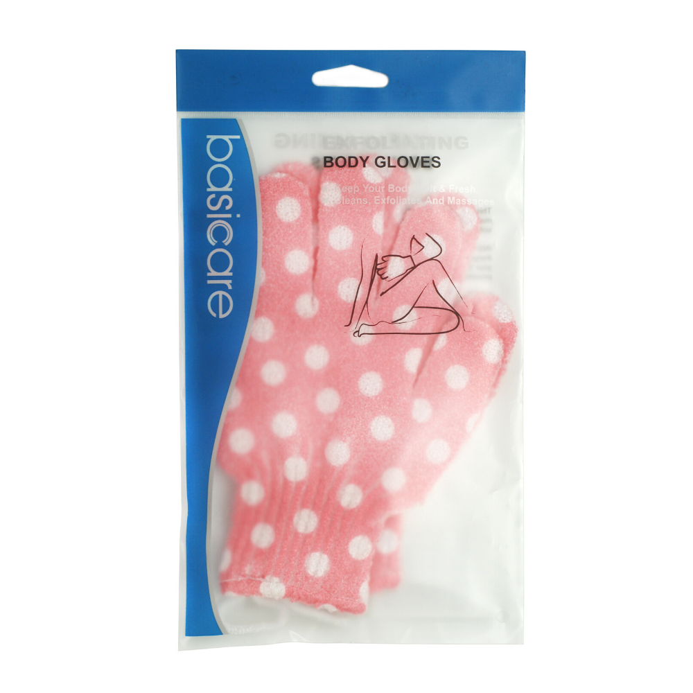 Guantes exfoliantes de baño de nylon rosa (2)  BA2269