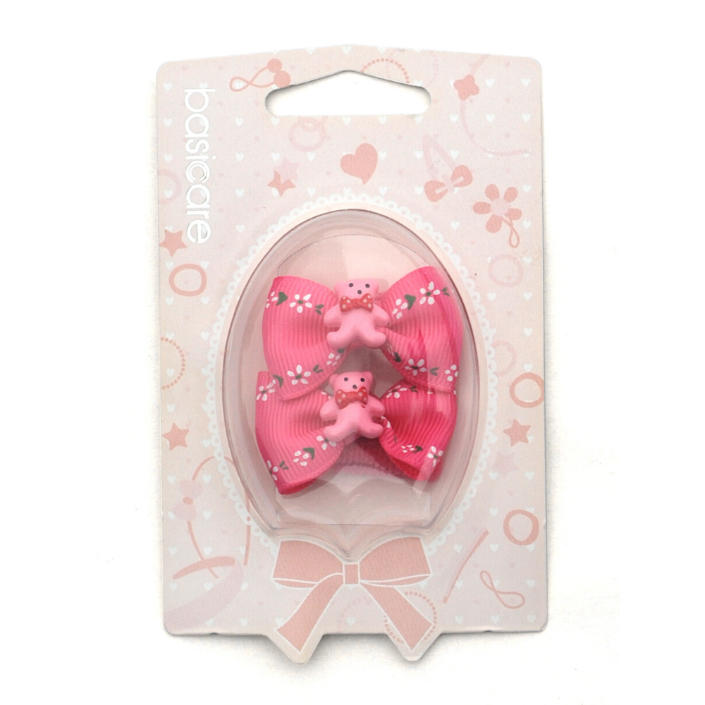 Colitas de cabello para niñas forma moño color rosa pack de 2 BA3553