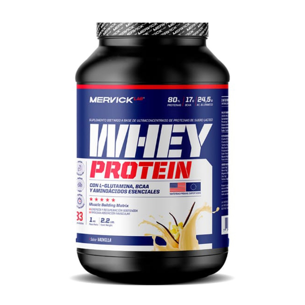 WHEY PROTEIN VAINILLA ICE CREAM 80% PROTEINA + BCAA + GLUTAMINA (30 DOSIS) MER122