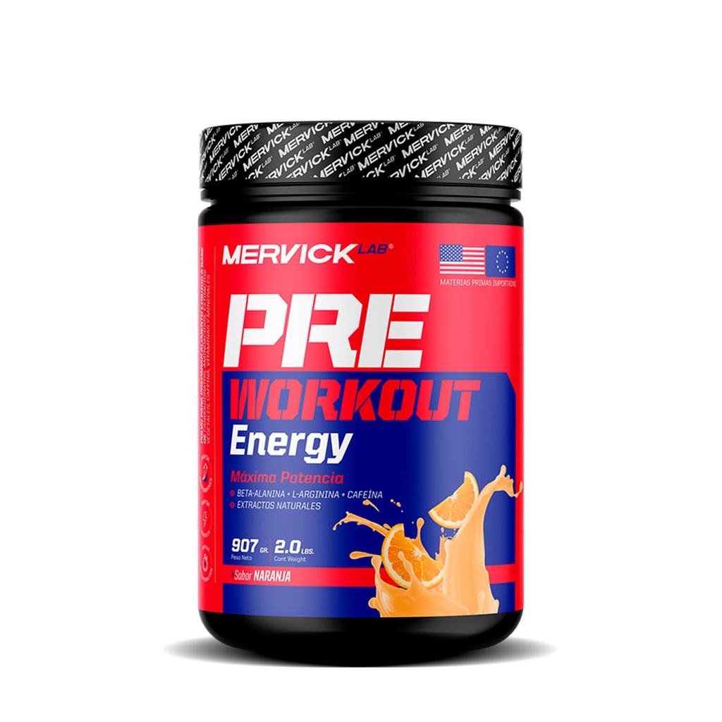 PRE WORK OUT  + ENERGIA c/B-ALANINA + ARGININA + ORNITINA Y CREATINA c/ENERGIZANTES + VIT + MINERALES MER80