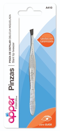 [A410] Pinza de depilar oblicua niquelada en blister A410