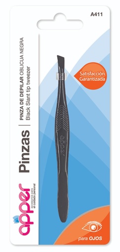 [A411] Pinza de depilar oblicua negra en blister A411