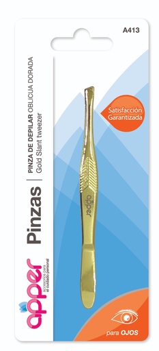 [A413] Pinza de depilar dorada oblicua en blister A413