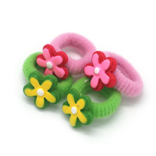 [BA3533] Colitas de cabello para niñas forma de flor color verde y rosa pack de 4 BA3533