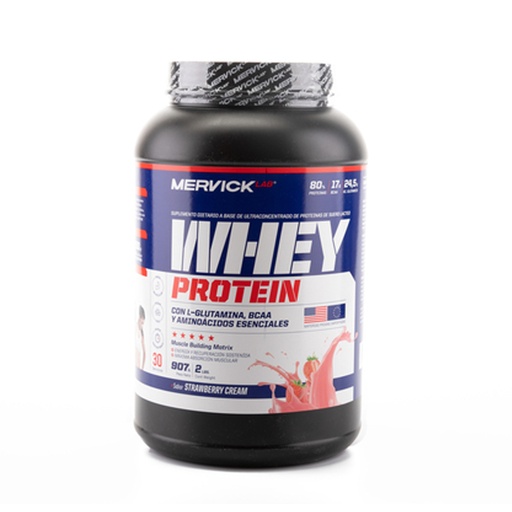 [MER121] WHEY PROTEIN STRAWBERRY ICE CREAM  80% PROTEINA + BCAA + GLUTAMINA (30 DOSIS) MER121