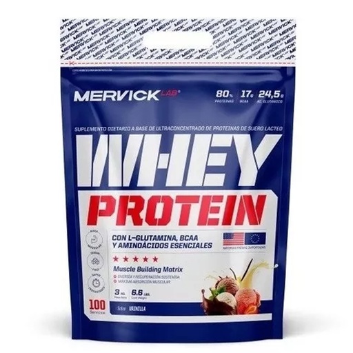 [MER95] WHEY PROTEIN 3 SABORES 80% PROTEINA + BCAA + GLUTAMINA (100 DOSIS) MER95
