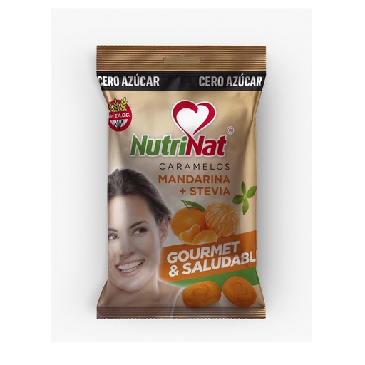[NU986] Caramelos Mandarina + stevia   Bolsa De 25 paquetitos x50 grs. SIN AZUCAR